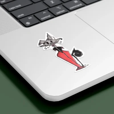 preview of a sir cat a black cat as vampire in a red cape sticker