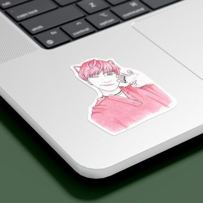 preview of a sticker for ATEEZ Seonghwa - Pink cat with ears and claws traditional drawing art sale, Seonghwa with pink hair, Hwa pink hair