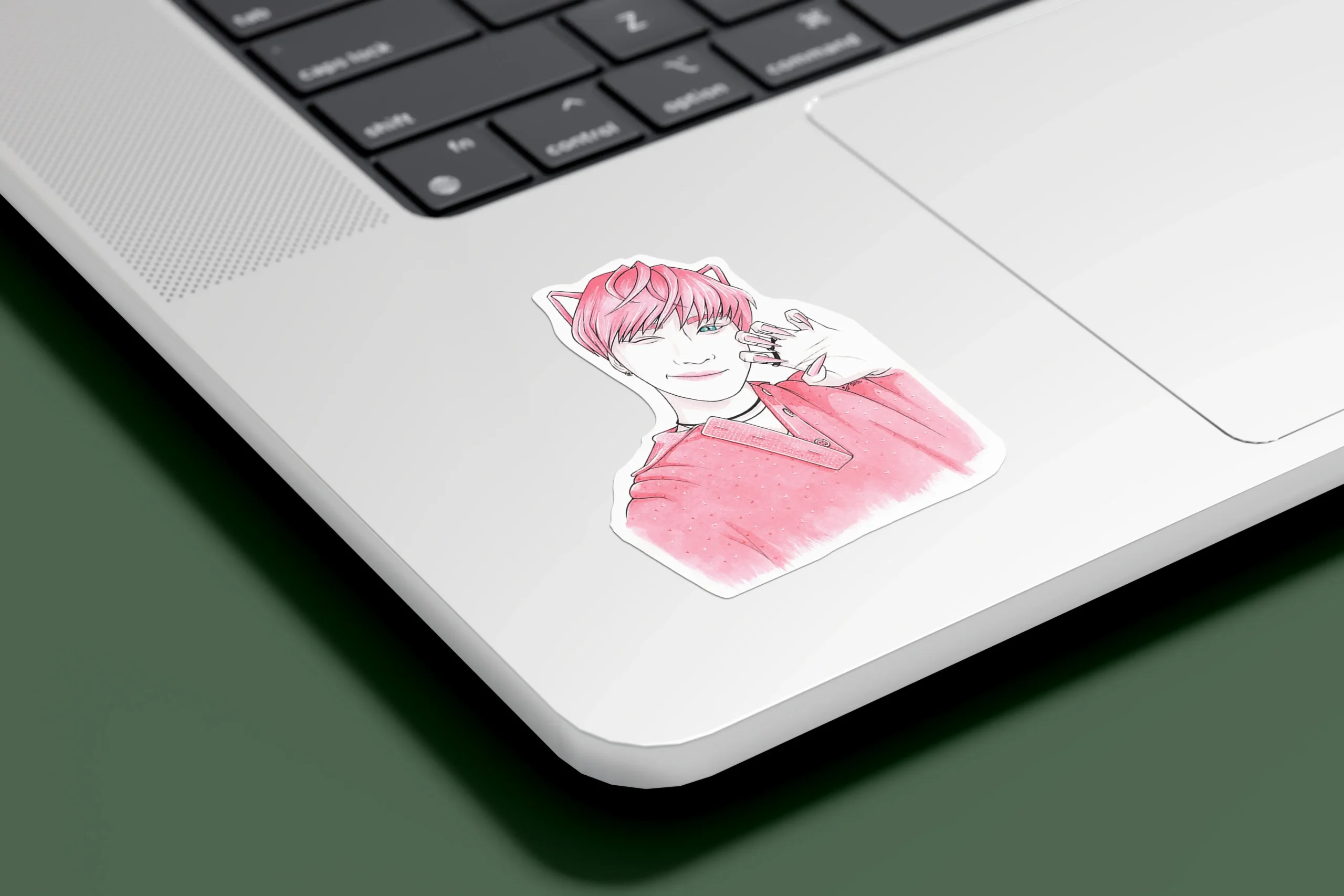 preview of an illustration print for ATEEZ Seonghwa - Pink cat with ears and claws traditional drawing art sale